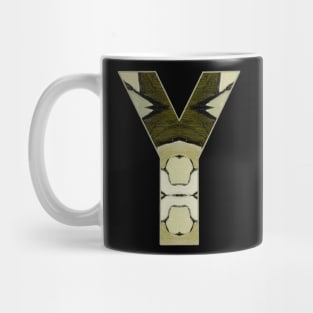 Letter Y Monogram Initial Olive Green Pearl White Aesthetic Abstract Pattern Painting On Canvas Mug